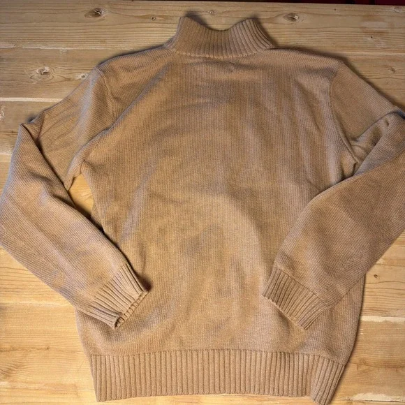 Polo Ralph Lauren Sweater Knit 1/4 Zip Camel Khaki Cotton Mens M Brown Pony Vtg